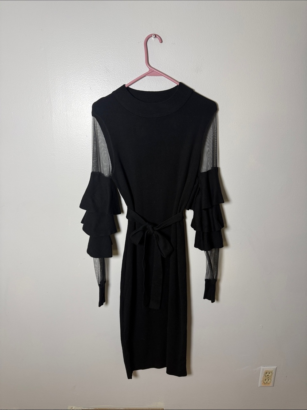 CQ by CQ Black Ruffle-Sleeve Knit Dress Size Large